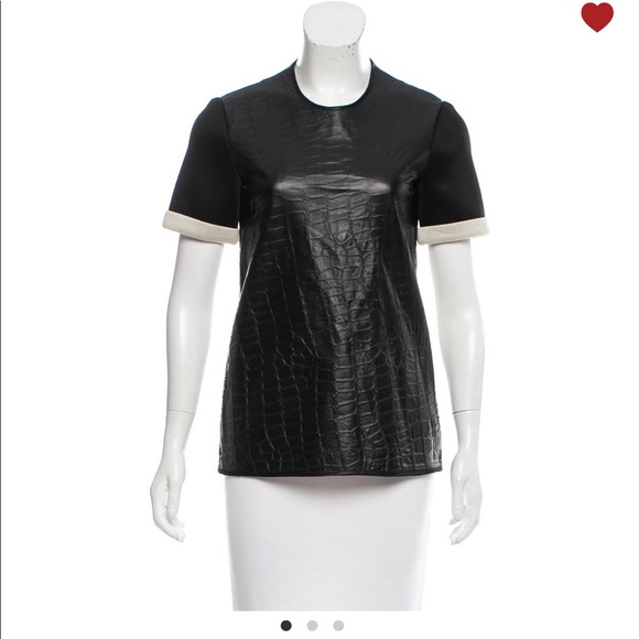 SOLD ELLERY Leather-Trimmed Short Sleeve Top - Picture 1 of 3